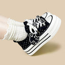 Black Kiko Polka Dot Kawaii Platform Canvas Sneakers – Women's Cat Bobo's House 