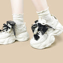 Black Rose Lace Coquette Kawaii Chunky Sneakers – Unisex Floral Bobo's House 
