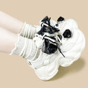 Black Rose Lace Coquette Kawaii Chunky Sneakers – Unisex Floral Bobo's House 