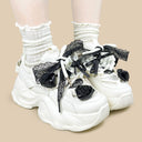 Black Rose Lace Coquette Kawaii Chunky Sneakers – Unisex Floral Bobo's House 