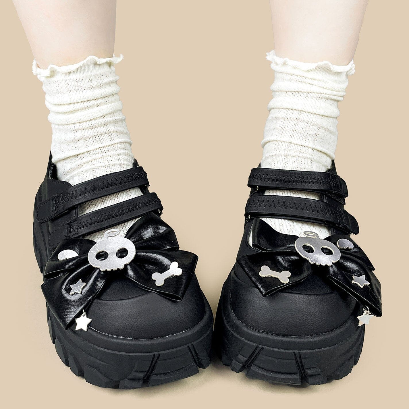 Black Skull Bow Dark Kawaii Chunky Mary Jane – Women's – Bobo's House