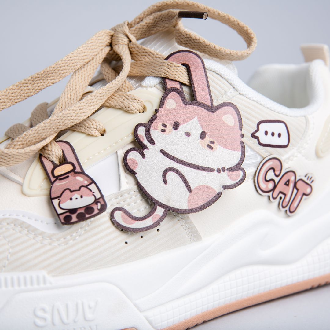 Boba Lovin Chubby Kitty White Sneakers Women's - Main Image