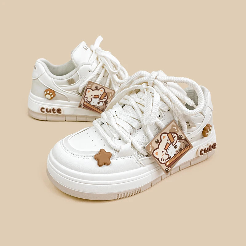 Boba Lovin Kitty Chunky White Sneakers - Women&#39;s Bobo&#39;s House 