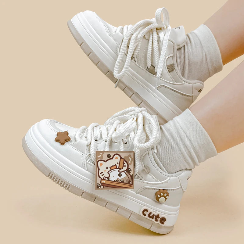 Boba Lovin Kitty Chunky White Sneakers - Women&#39;s Bobo&#39;s House 