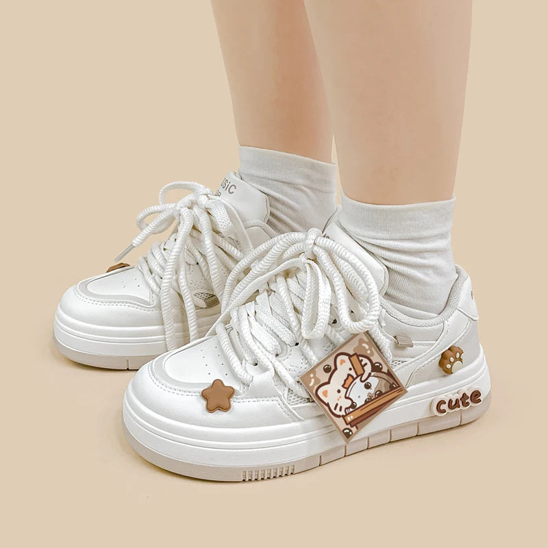 Boba Lovin Kitty Chunky White Sneakers - Women&#39;s Bobo&#39;s House 