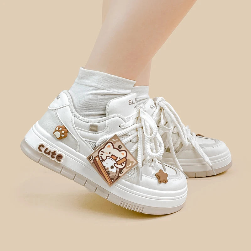 Boba Lovin Kitty Chunky White Sneakers - Women&#39;s Bobo&#39;s House 