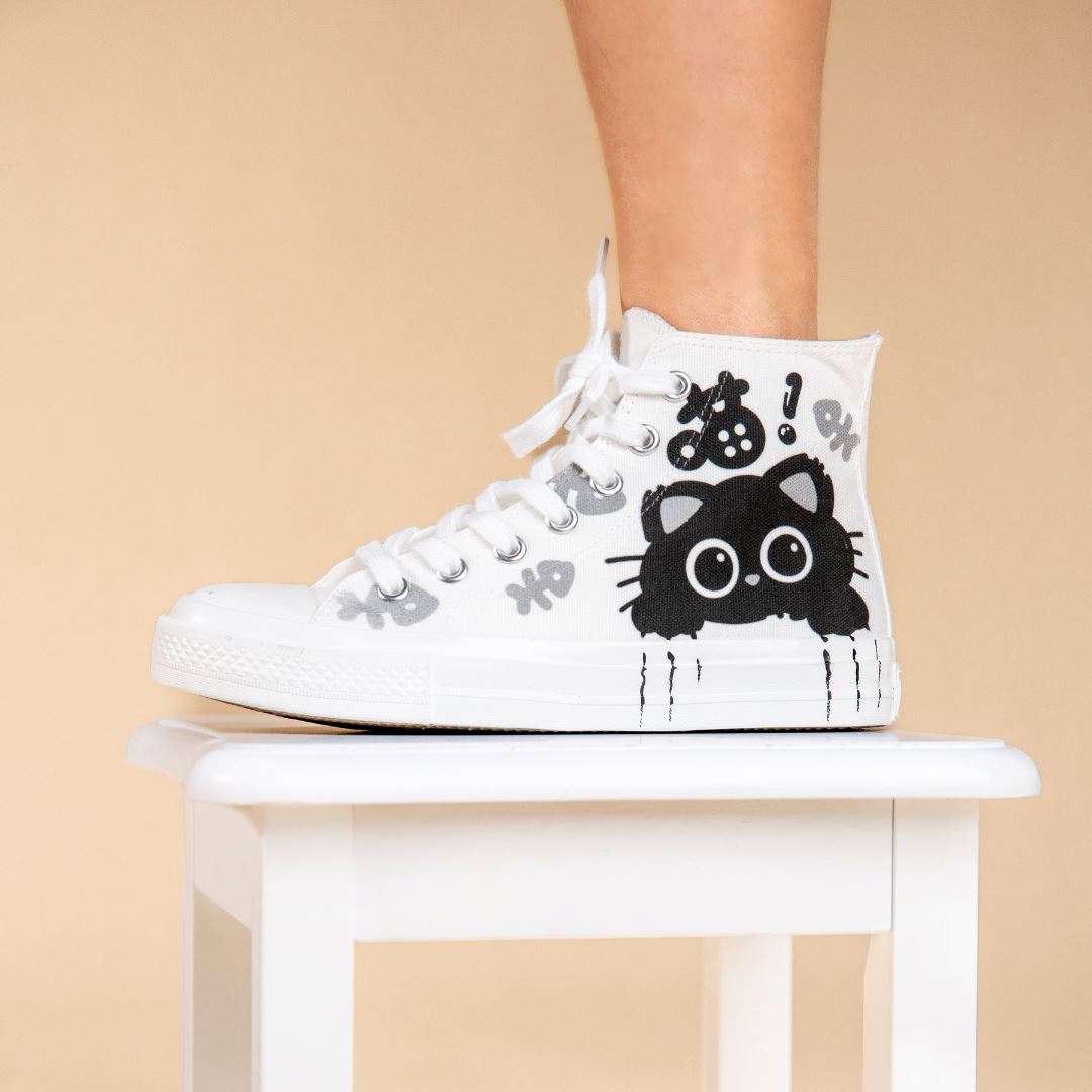 Boo the Black Kitty High Top Canvas Shoes - Women&#39;s Bobo&#39;s House 