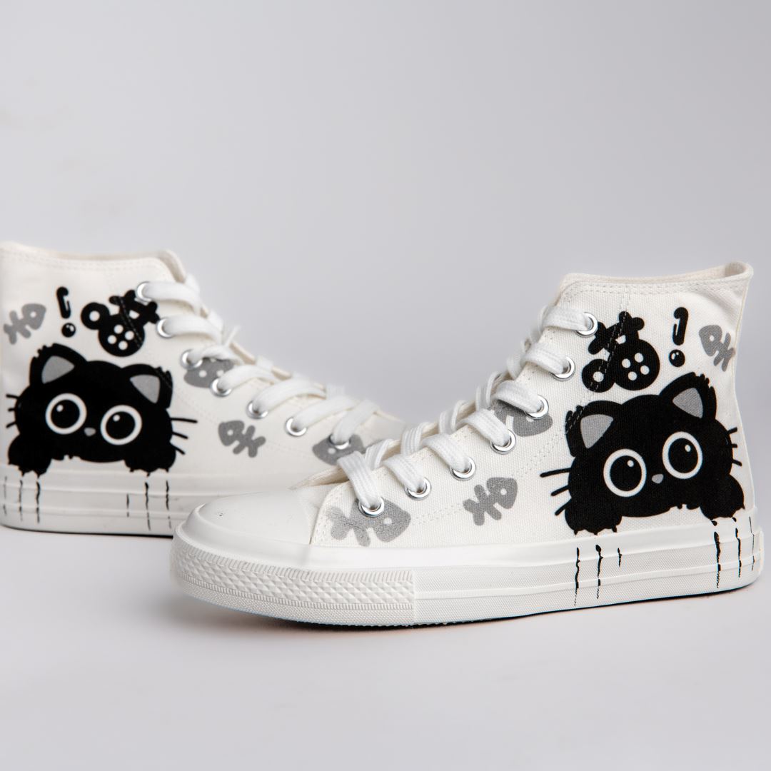 Boo the Black Kitty High Top Canvas Shoes - Women&#39;s Bobo&#39;s House 