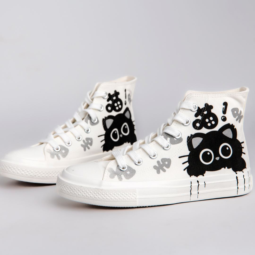 Boo the Black Kitty High Top Canvas Shoes - Women&#39;s Bobo&#39;s House 