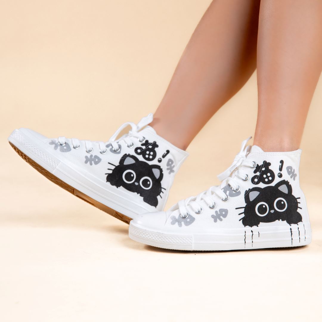 Boo the Black Kitty High Top Canvas Shoes - Women&#39;s Bobo&#39;s House 