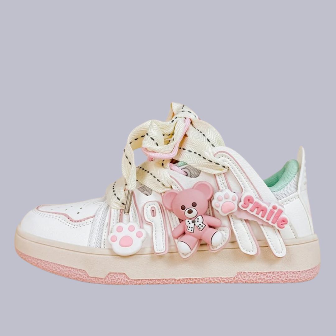 Bright Pink Bear Everday White Sneakers - Women's Bobo's House US 5.5 | EU 36 