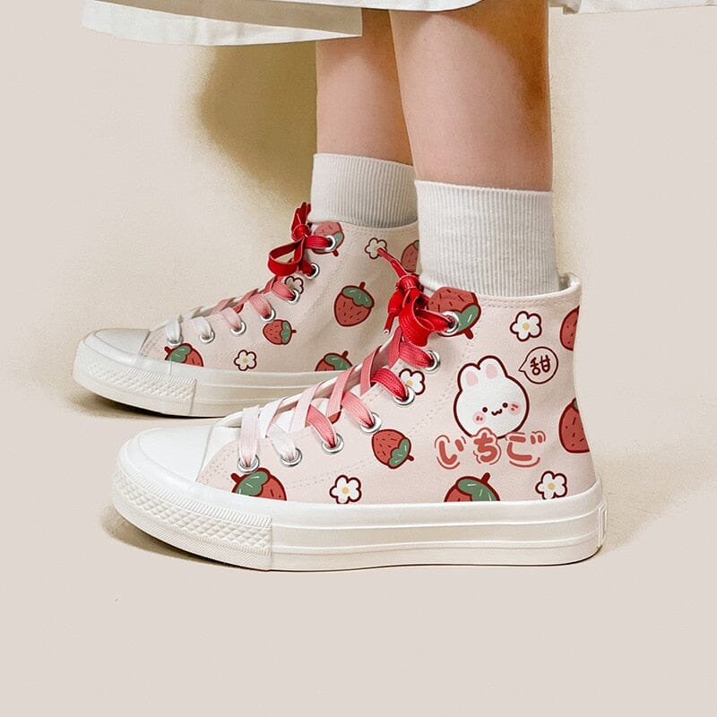 *CLEARANCE* Kawaii Strawberry Bunny High Top Canvas Shoes - Women&#39;s Bobo&#39;s House 