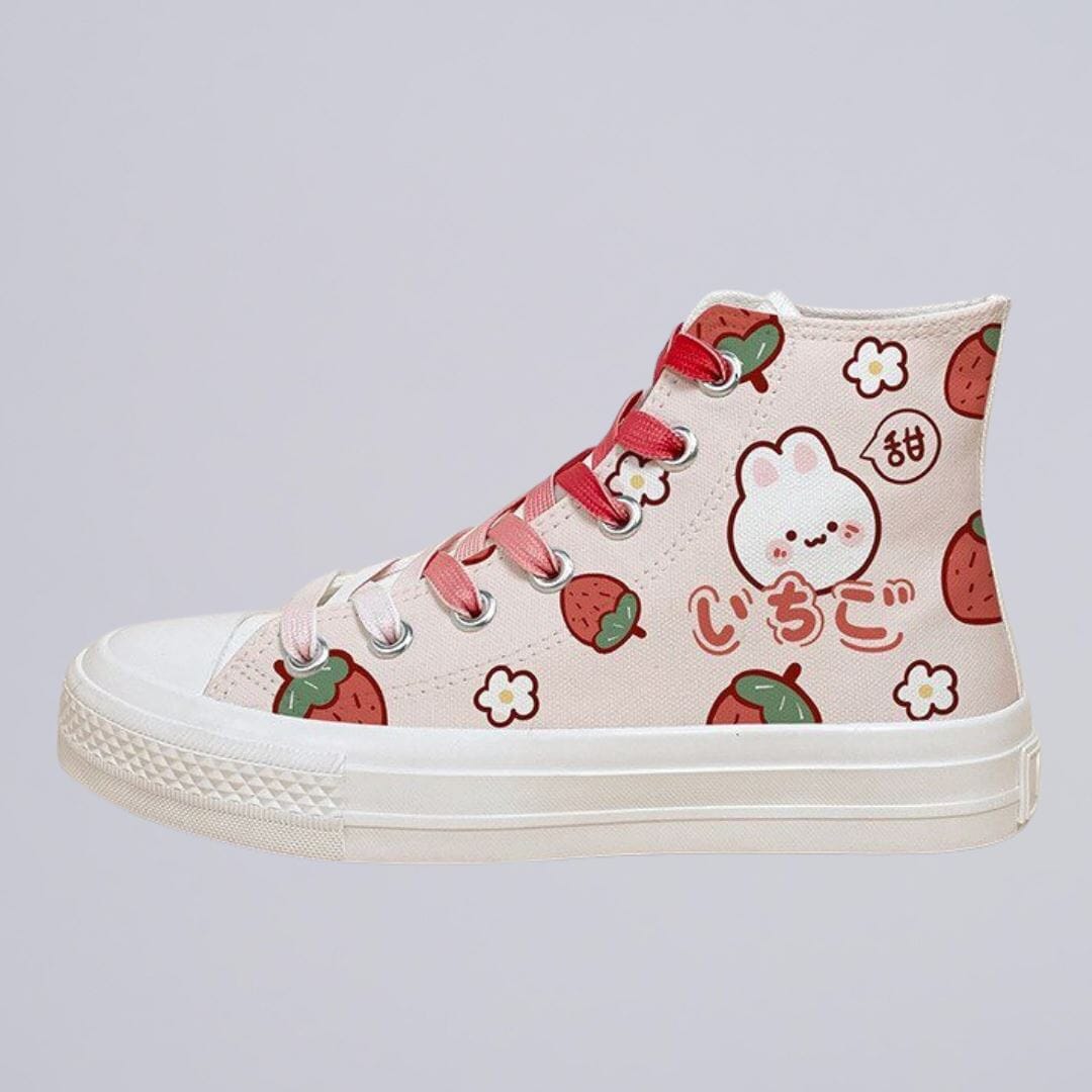*CLEARANCE* Kawaii Strawberry Bunny High Top Canvas Shoes - Women&#39;s Bobo&#39;s House US 6 | EU 37 