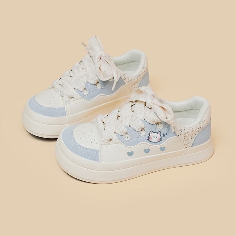 *CLEARANCE* Pretty Pastel Baby Blue Kitty Casual Sneakers - Women's 0 Bobo's House US 5 | EU 35 
