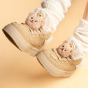 Cozy Fluffy Bear Ultra Chunky Beige Mid Top Shoes - Women's Bear Bobo's House 