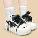 Dark Kawaii Ink Rose Handpainted Chunky Sneakers – Women's Floral Bobo's House 