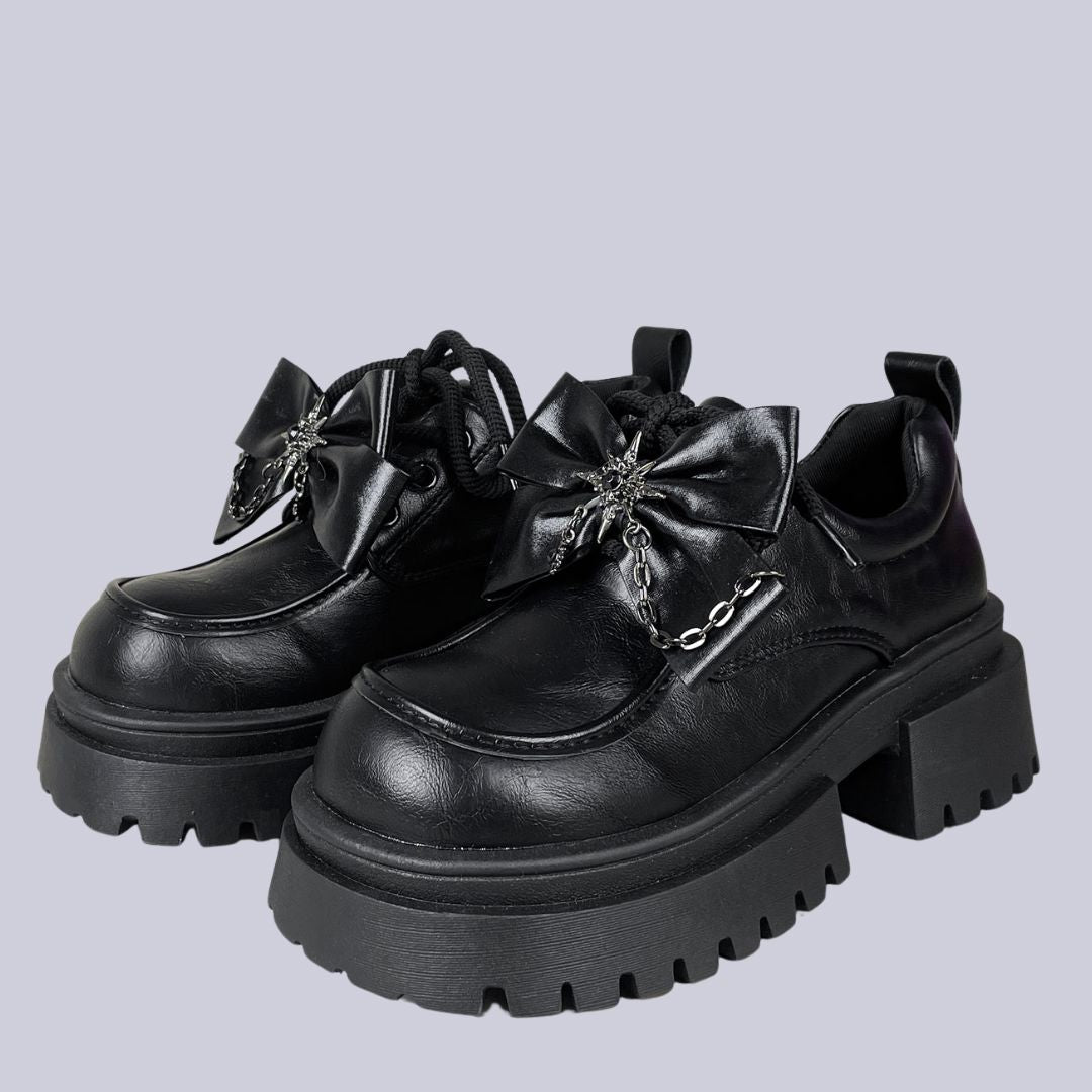Dark Star Bow Chunky Platform Oxford Shoes - Women's