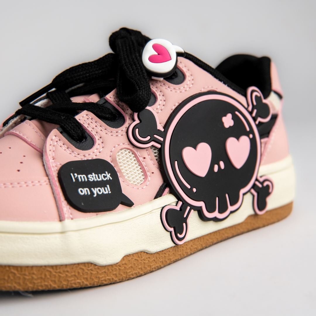 Deadly Black Skull Pink Chunky Sneakers - Women&#39;s Bobo&#39;s House 