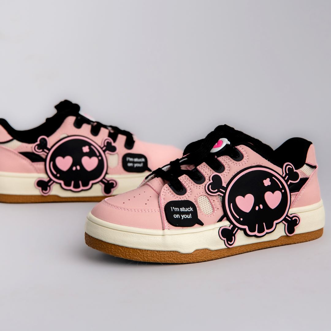 Deadly Black Skull Pink Chunky Sneakers - Women&#39;s Bobo&#39;s House 