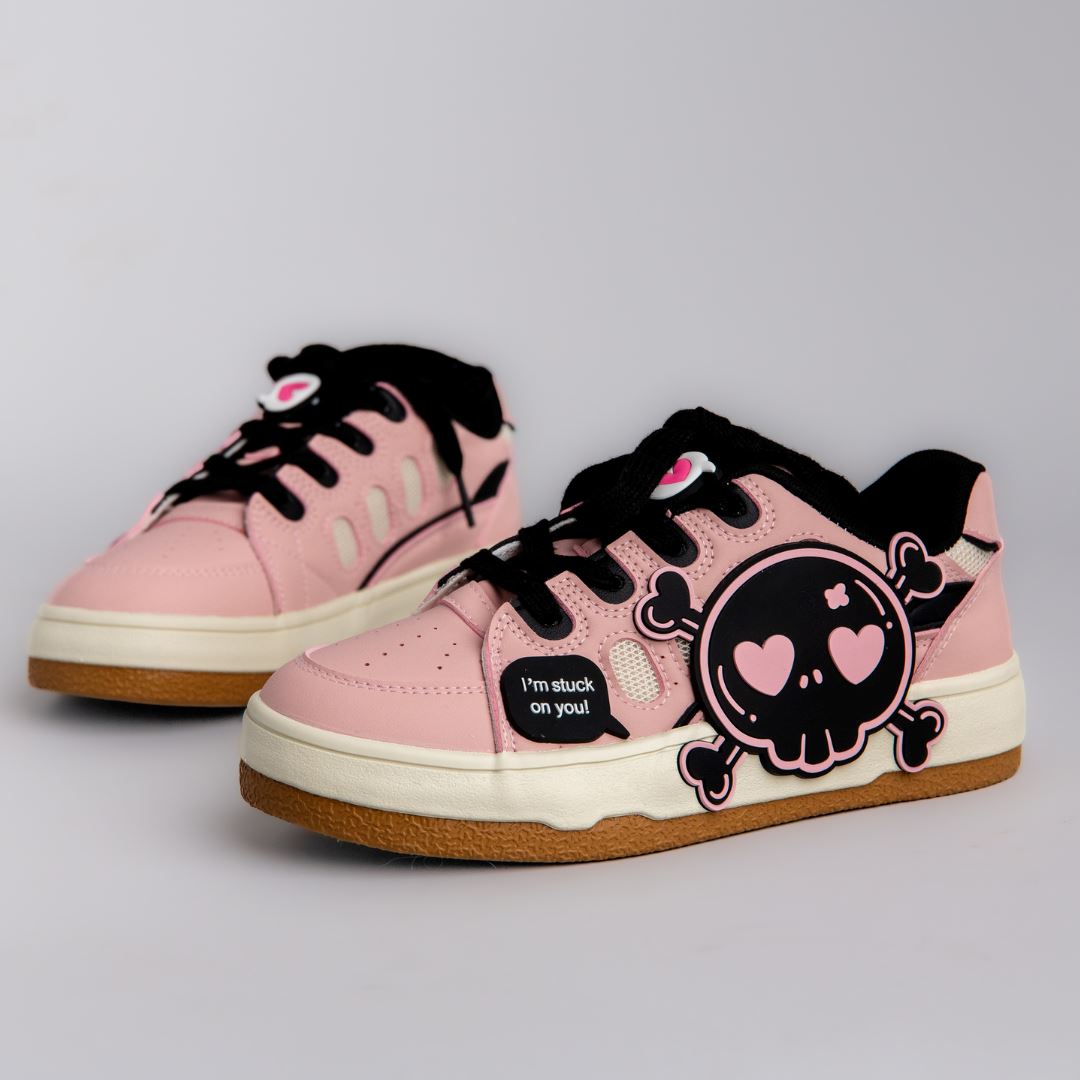 Deadly Black Skull Pink Chunky Sneakers - Women&#39;s Bobo&#39;s House 