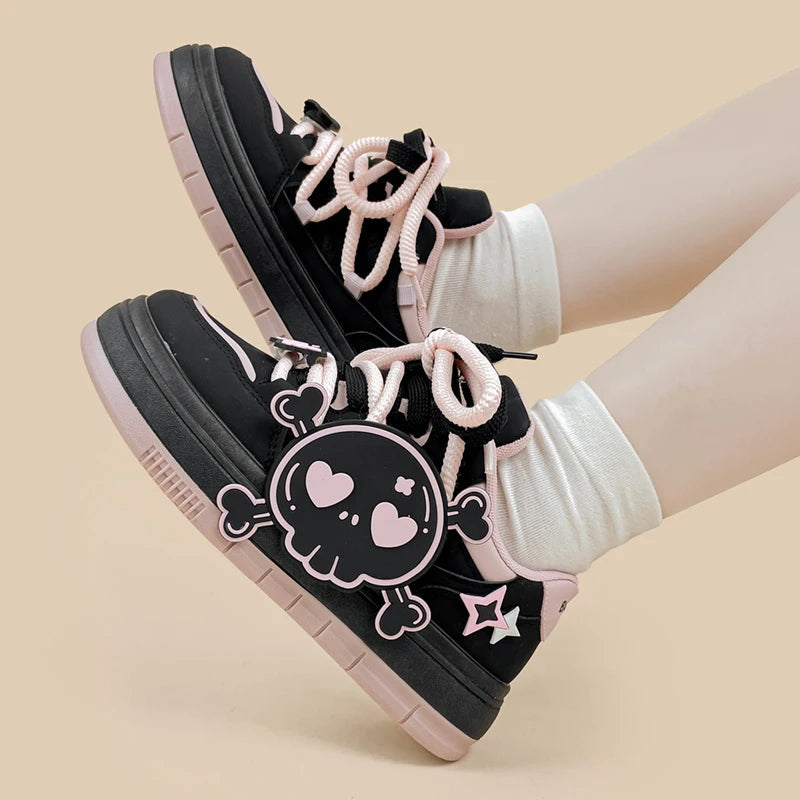 Deadly Pink Skull Black Chunky Sneakers - Women&#39;s Bobo&#39;s House 