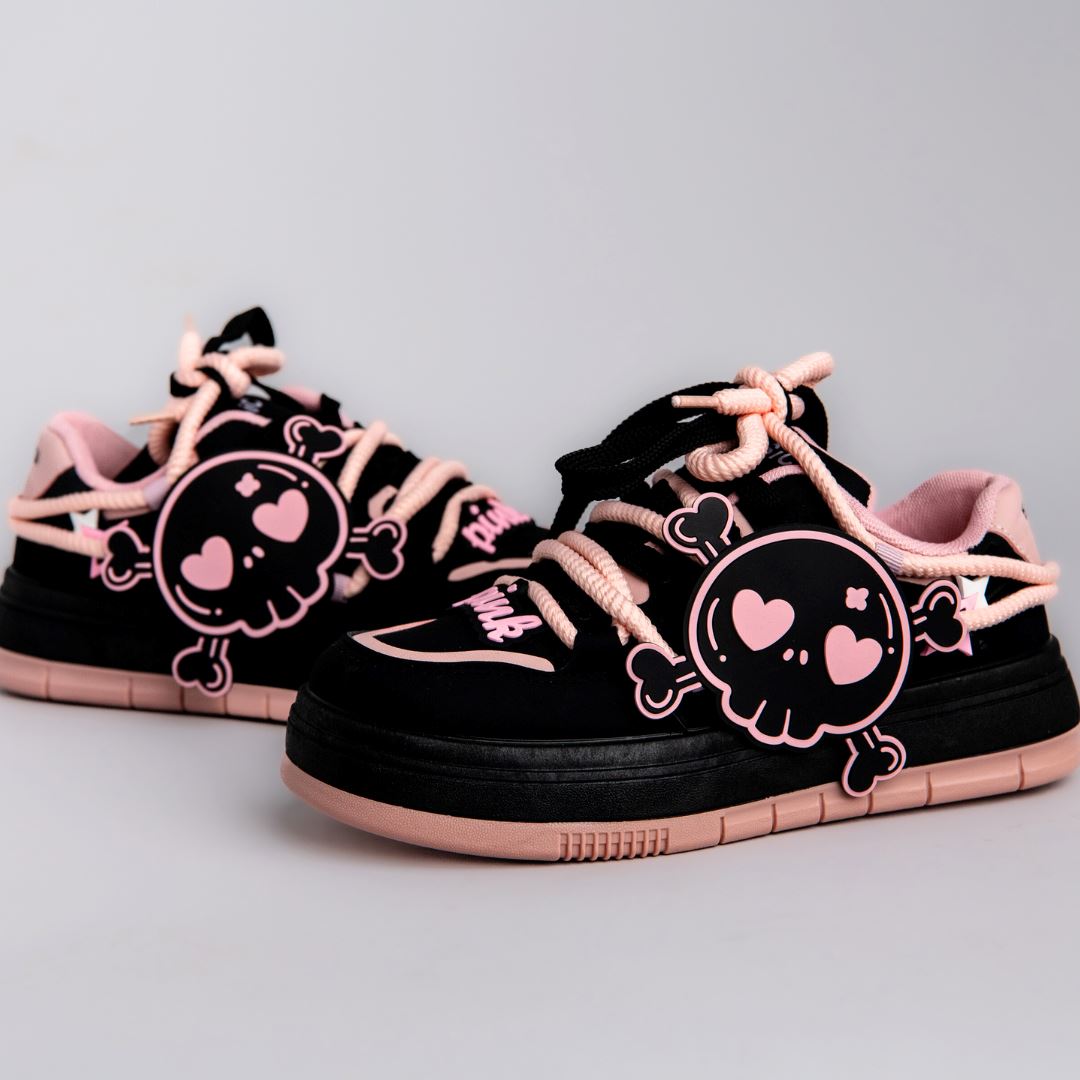 Deadly Pink Skull Black Chunky Sneakers - Women&#39;s Bobo&#39;s House 