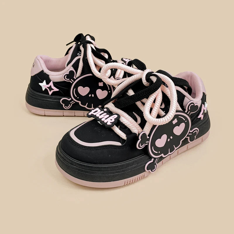 Deadly Pink Skull Black Chunky Sneakers - Women&#39;s Bobo&#39;s House 