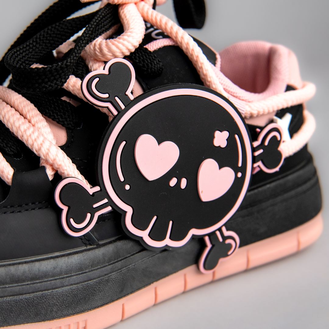 Deadly Pink Skull Black Chunky Sneakers - Women&#39;s Bobo&#39;s House 