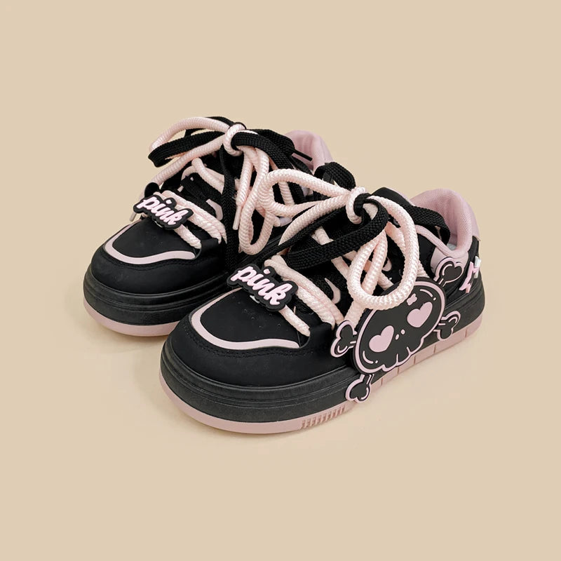 Deadly Pink Skull Black Chunky Sneakers - Women&#39;s Bobo&#39;s House 