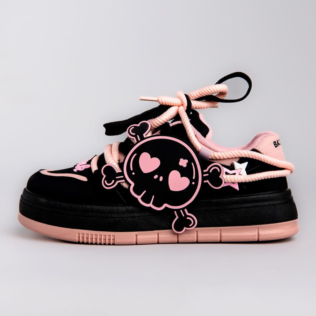 Deadly Pink Skull Black Chunky Sneakers - Women&#39;s Bobo&#39;s House US 5 | EU 35 