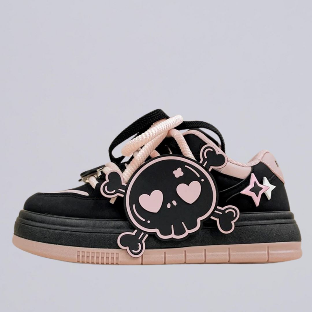 Deadly Pink Skull Black Chunky Sneakers - Women&#39;s Bobo&#39;s House US 5 | EU 35 