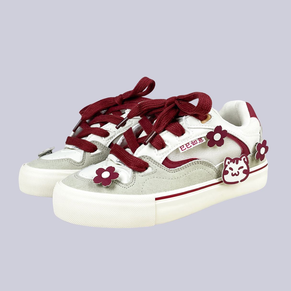 Fortune Chubby Neko Floral Low Top Mesh Sneakers - Unisex Cat Bobo's House M 3 | W 5 | EU 35 