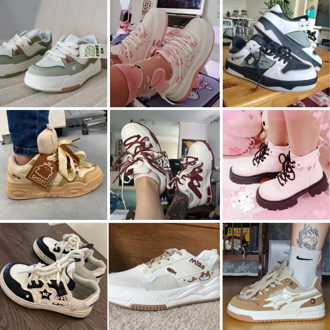 The Kawaii Happy Hearts Dark Low Sneaker, Cute Kawaii, Anime, Otaku Girl, Alternative Girl, Fun, Back to buy School Shoes