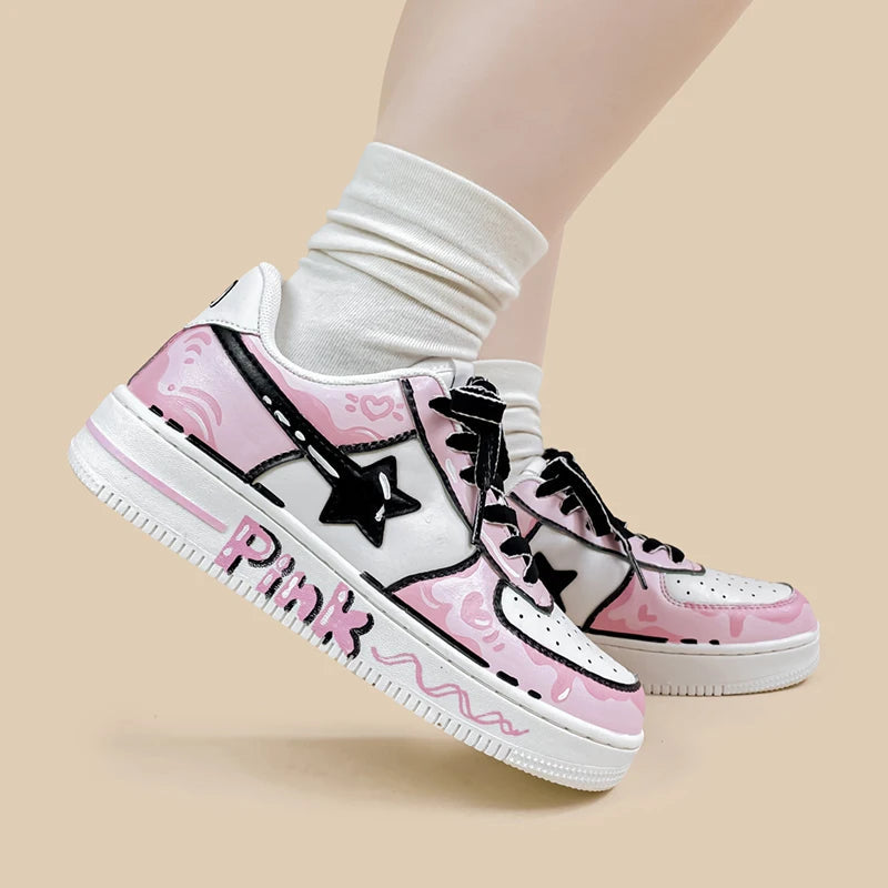 Grafitti Pink Casual White Shoes - Unisex Bobo&#39;s House 