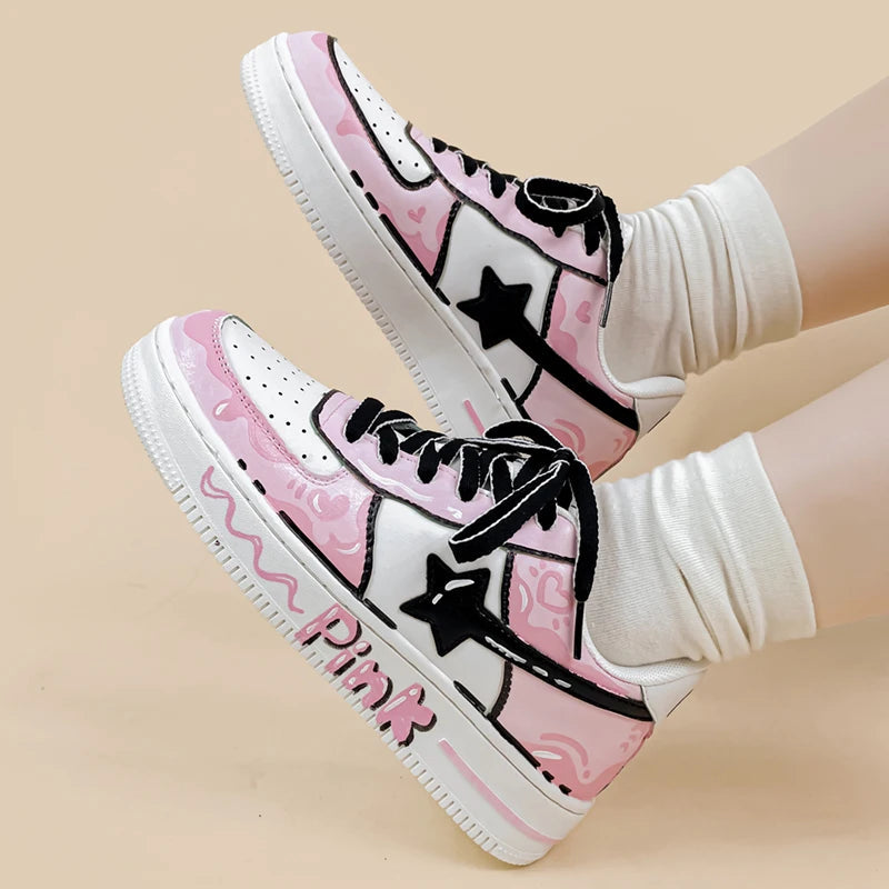 Grafitti Pink Casual White Shoes - Unisex Bobo&#39;s House 