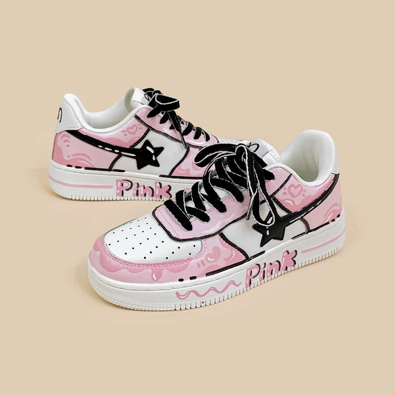 Grafitti Pink Casual White Shoes - Unisex Bobo&#39;s House 