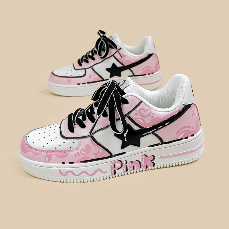 Grafitti Pink Casual White Shoes - Unisex Bobo&#39;s House 