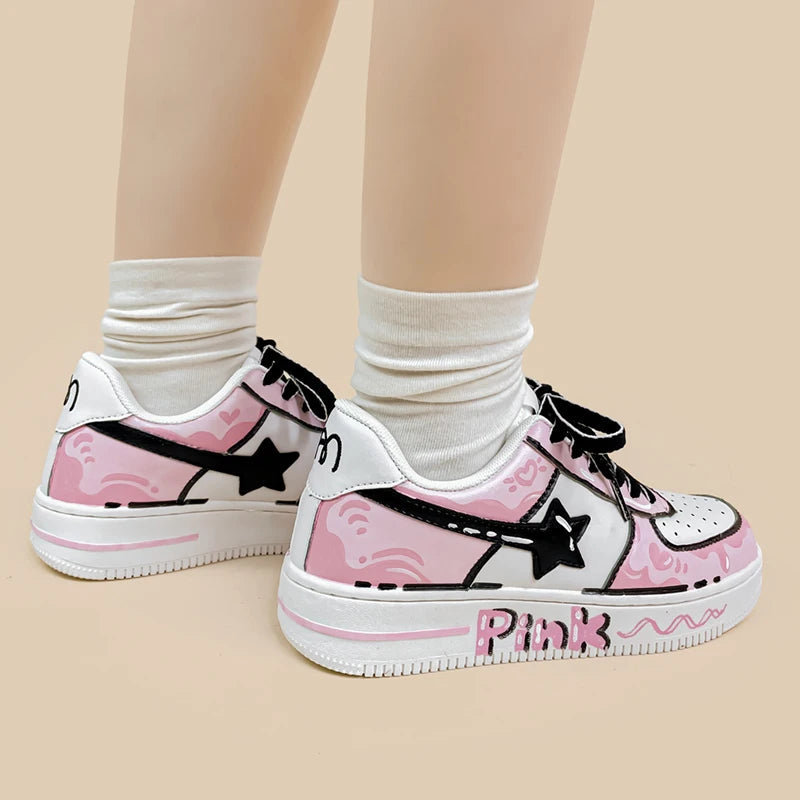 Grafitti Pink Casual White Shoes - Unisex Bobo&#39;s House 