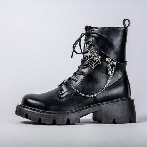 Halloween Edition Spider Webbed Black Leather Boots - Women's Bobo's House US 5 | EU 35 