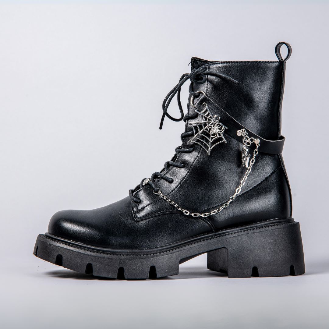 Halloween Edition Spider Webbed Black Leather Boots - Women&#39;s Bobo&#39;s House US 5 | EU 35 