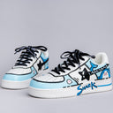 Hand Painted Blue Shark Casual White Shoes - Unisex Bobo's House 