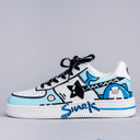 Hand Painted Blue Shark Casual White Shoes - Unisex Bobo's House M 3.5 | W 5.5 | EU 36 