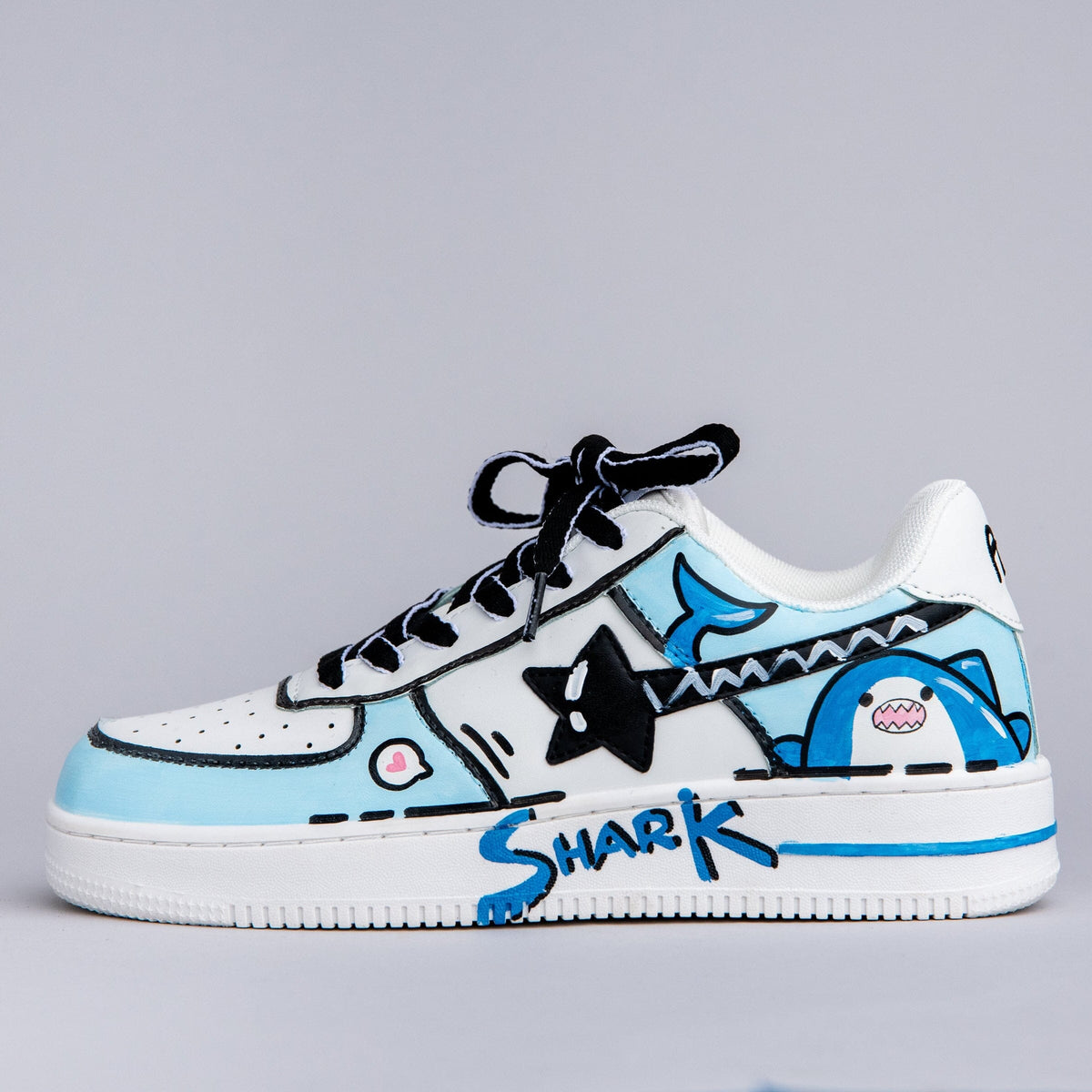 Hand Painted Blue Shark Casual White Shoes - Unisex Bobo&#39;s House M 3.5 | W 5.5 | EU 36 