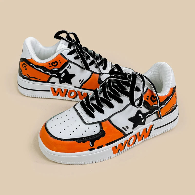 Hand Painted Bold Orange Casual White Shoes - Unisex Bobo&#39;s House 