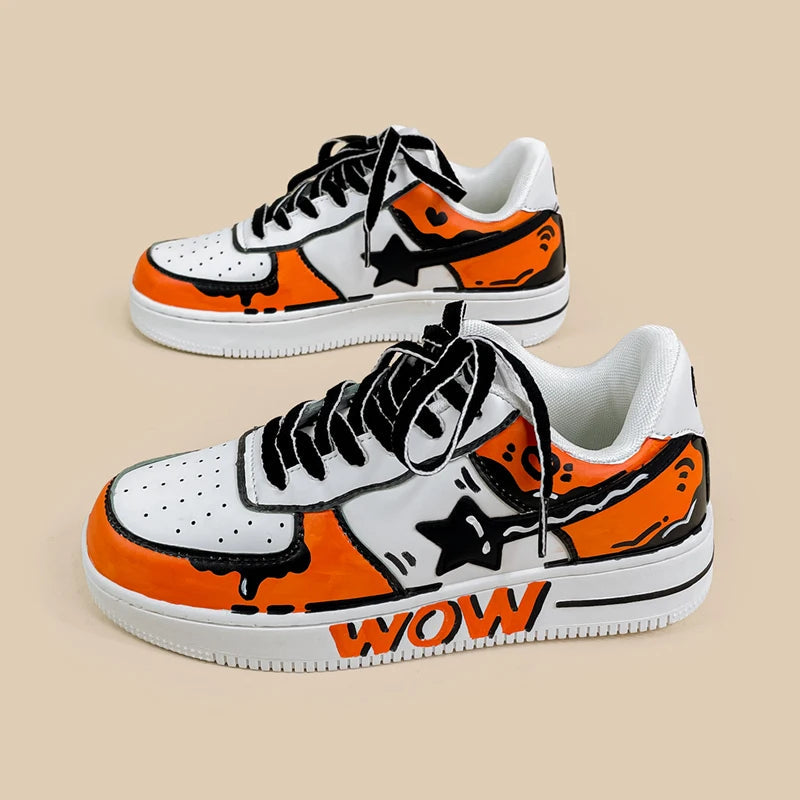 Hand Painted Bold Orange Casual White Shoes - Unisex Bobo&#39;s House 