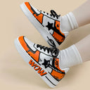 Hand Painted Bold Orange Casual White Shoes - Unisex Bobo's House 