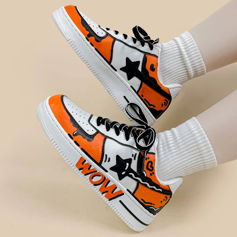 Hand Painted Bold Orange Casual White Shoes - Unisex Bobo&#39;s House 