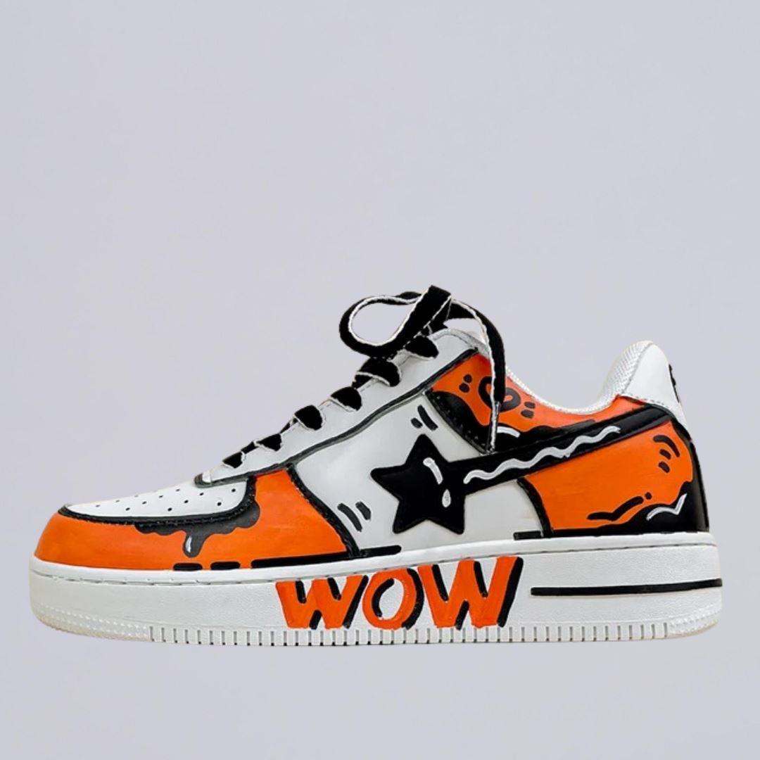 Hand Painted Bold Orange Casual White Shoes - Unisex Bobo&#39;s House M 3.5 | W 5.5 | EU 36 