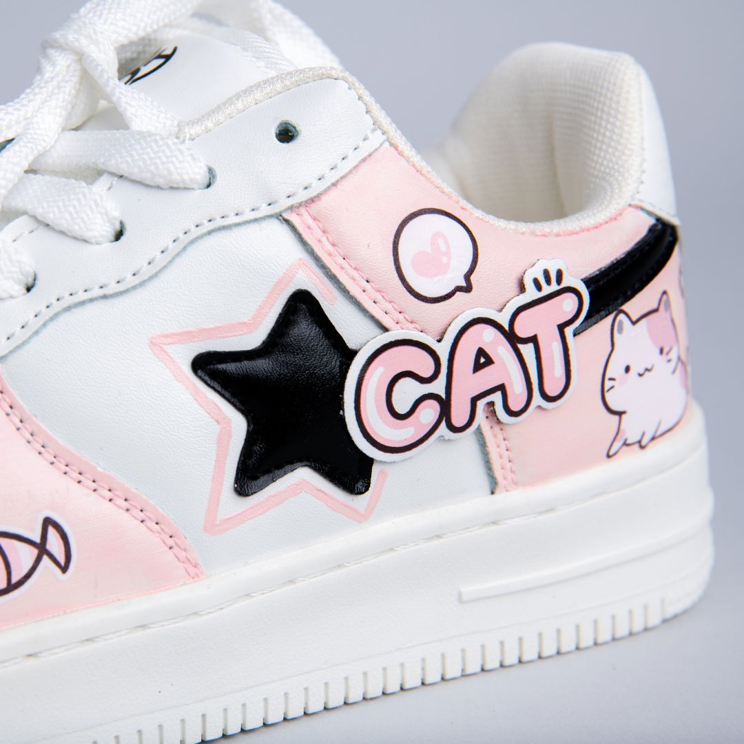 Hand Painted Loving Cat Strawberry Milk Pink Sneakers - Unisex Cat Bobo's House M 3.5 | W 5.5 | EU 36 
