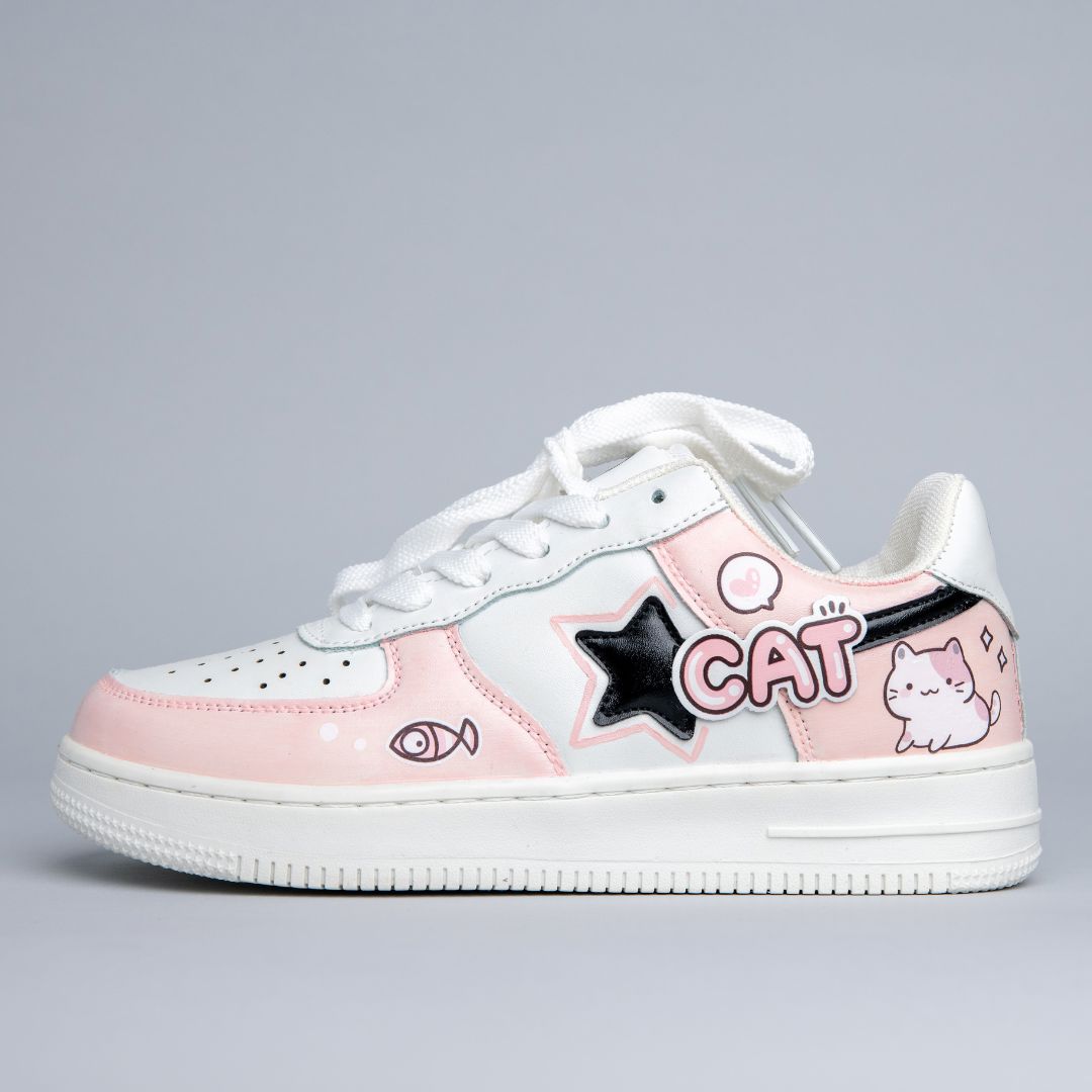 Hand Painted Loving Cat Strawberry Milk Pink Sneakers - Unisex Cat Bobo's House M 3.5 | W 5.5 | EU 36 